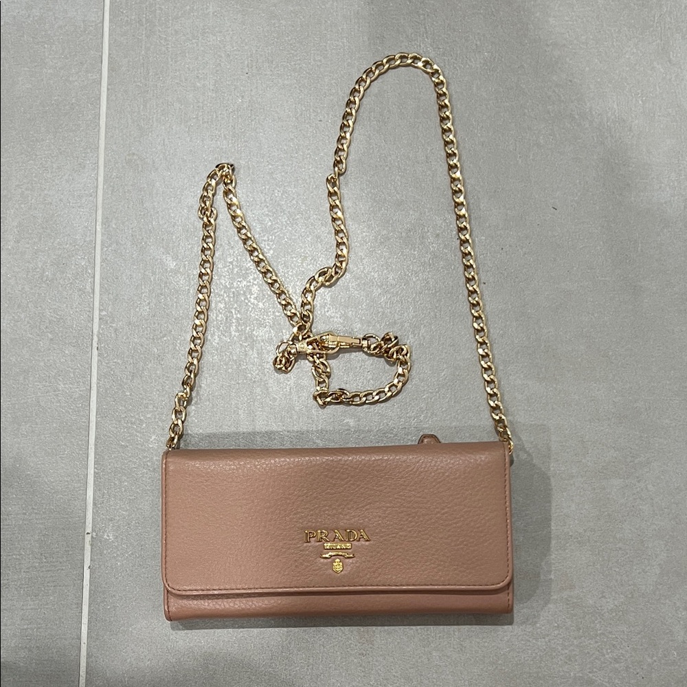 Prada Blush Leather Chain Wallet